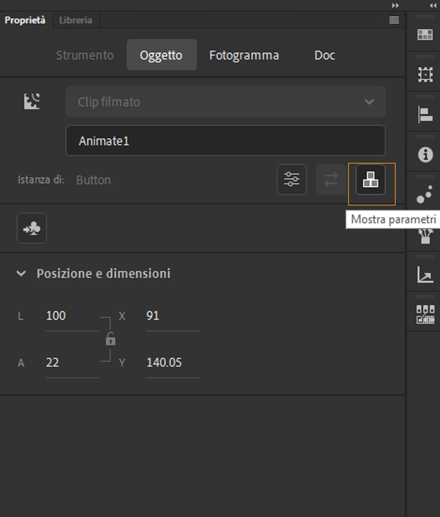 Pulsante Mostra parametri