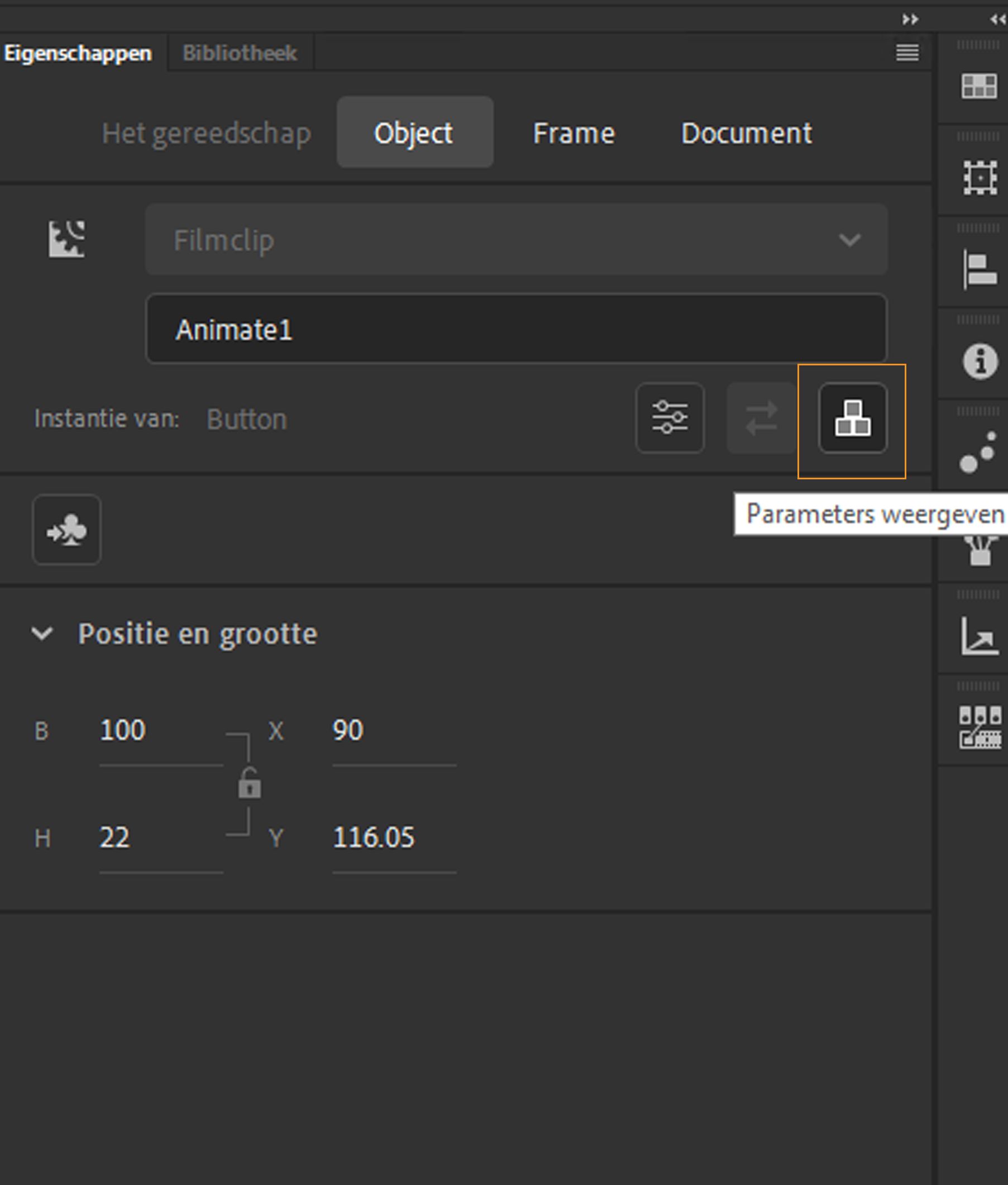 Knop Parameters weergeven