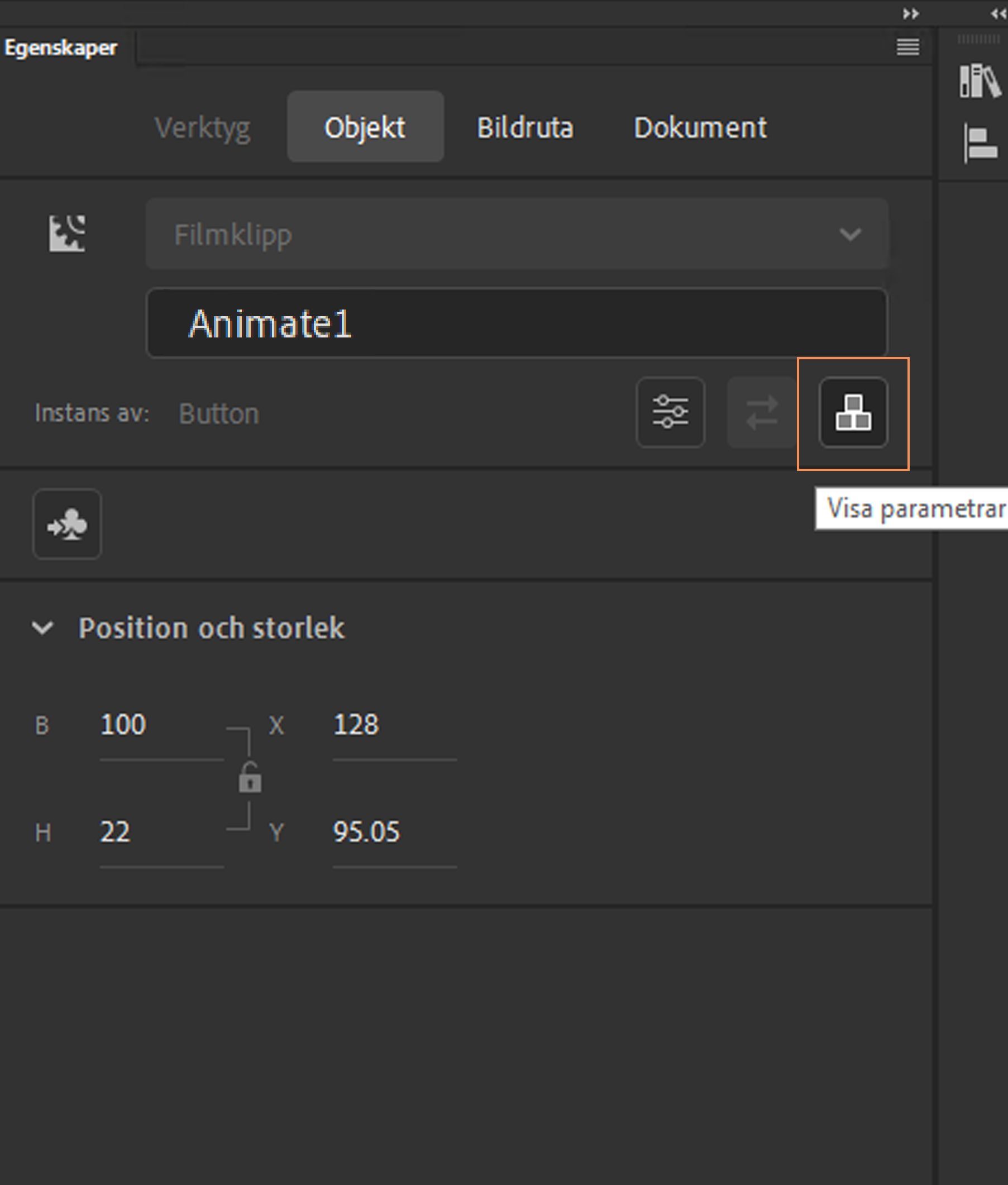 Knappen Visa parametrar