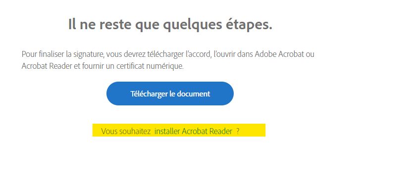 Page « Télécharger le document » avec le lien permettant de télécharger Acrobat mis en surbrillance.