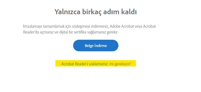 Acrobat'ı indirme bağlantısının vurgulandığı &quot;Belge İndirme&quot; sayfası.