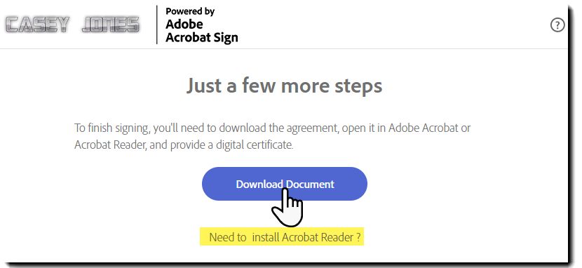 Siden &quot;Download dokument&quot; med linket til download af Acrobat fremhævet.