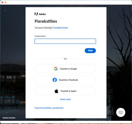 Pieteikšanās lietotnē Photoshop Elements 2024