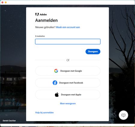 Aanmelden bij Photoshop Elements 2024
