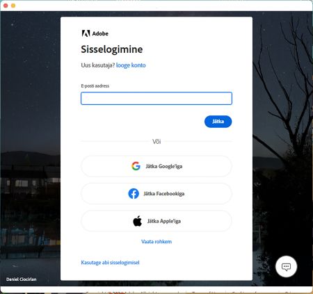 Photoshop Elements 2024 sisselogimine