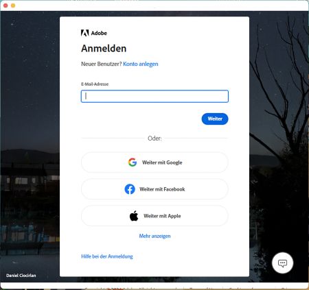 Photoshop Elements 2024 – Anmeldung
