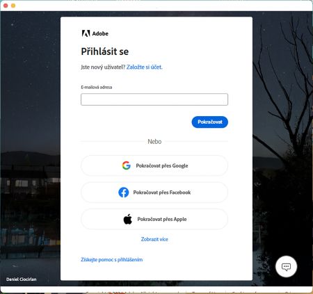 Přihlášení k aplikaci Photoshop Elements 2024