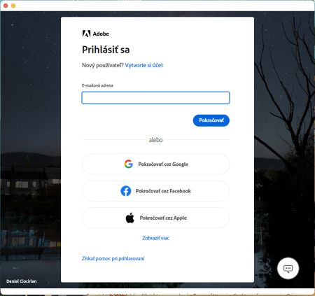 Prihlásenie do Photoshop Elements 2024