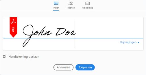 Een afbeelding van een handtekening typen, tekenen of importeren