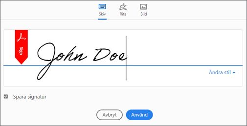 Skapa, rita eller importera en signaturbild