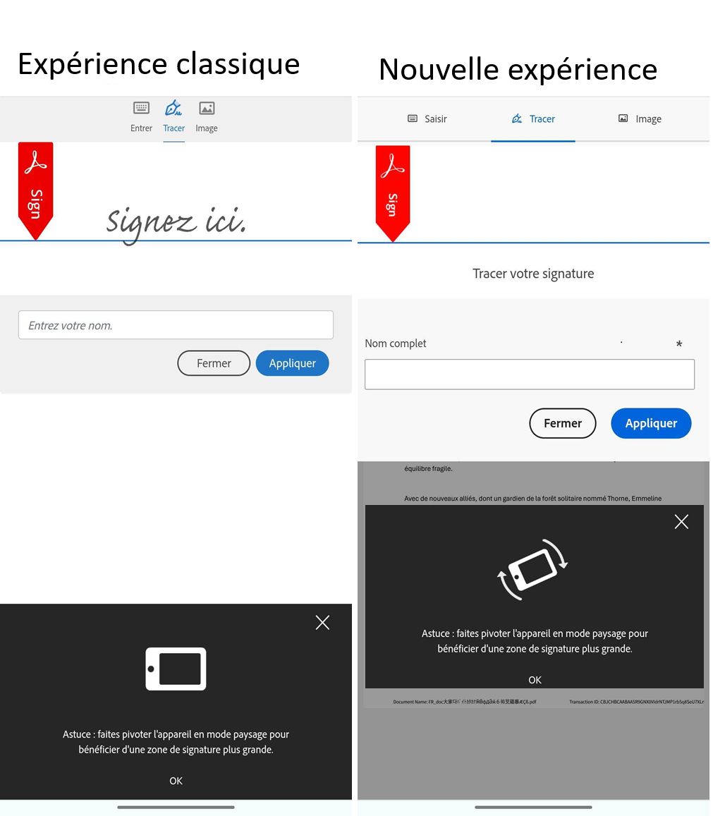 Nouvelle expérience de destinataire sur appareil mobile