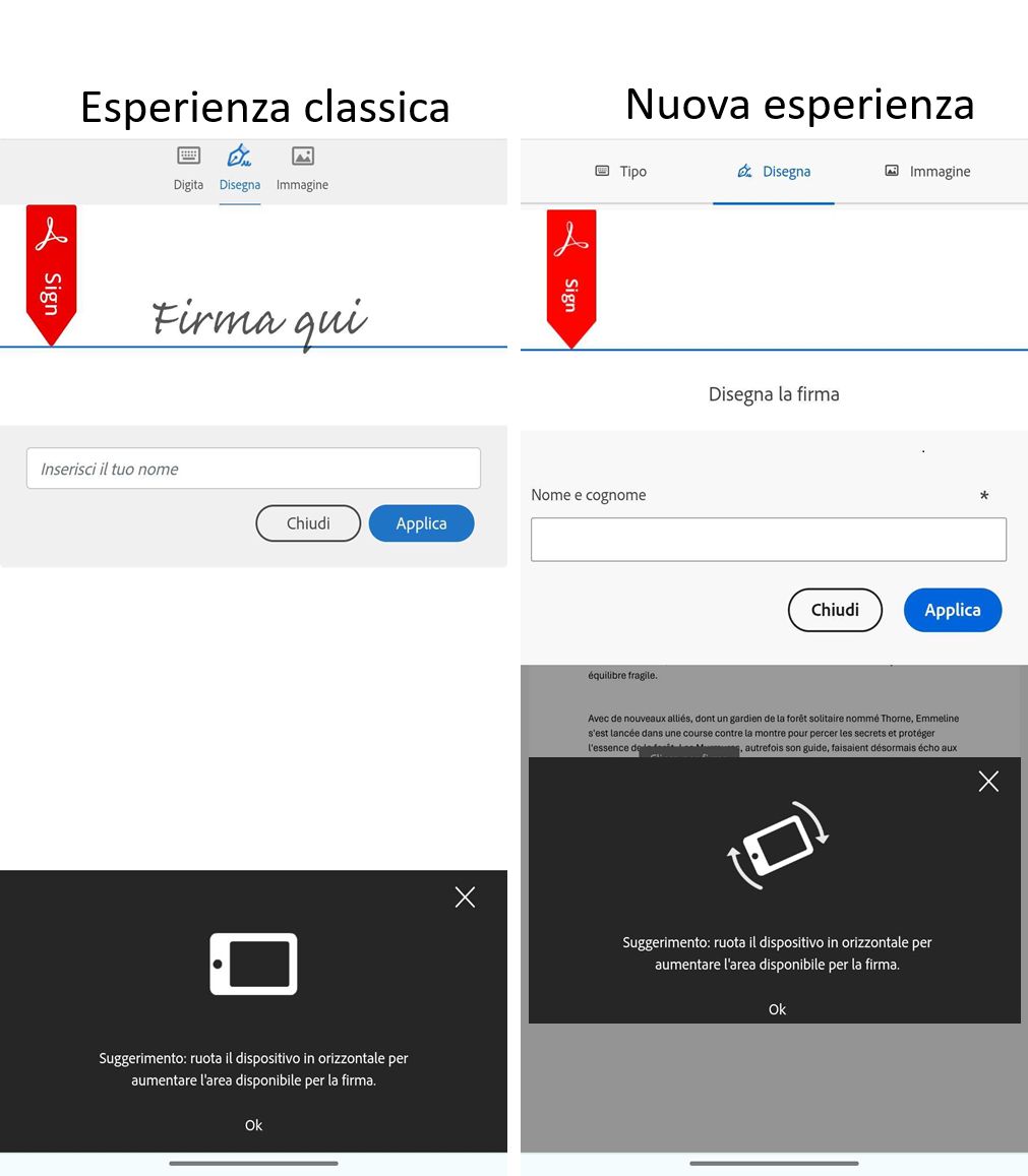 Nuova esperienza del destinatario su dispositivo mobile