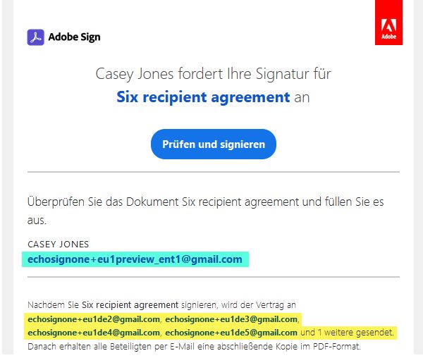 E-Mail mit sechs Empfängern