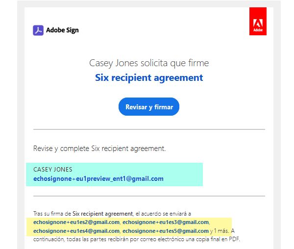 Correo electrónico de seis destinatarios