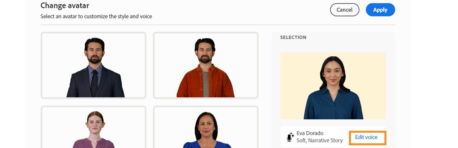 Edit voice of an avatar on a slide