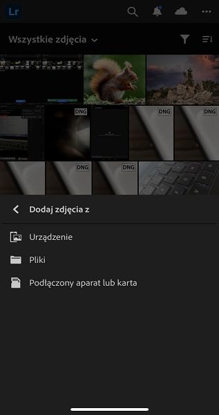 Zrzut ekranu źródeł do zaimportowania