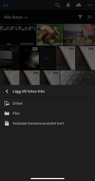 Skärmbild av källor som ska importeras
