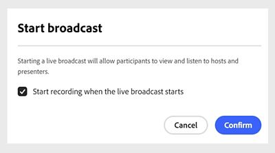 Start broadcast pop up window