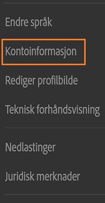 Velg Kontoinformasjon i Lightroom på Internett