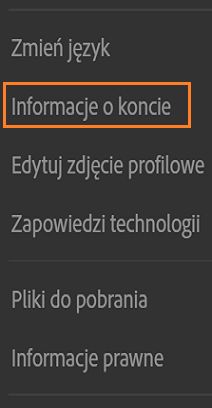 Wybierz opcję Informacje o koncie w programie Lightroom Web