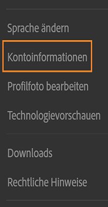 Wähle in Lightroom on the web die Option „Kontoinformationen“.