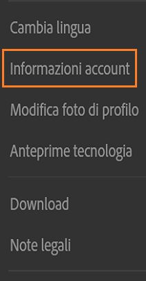 Selezione di Informazioni account in Lightroom sul web