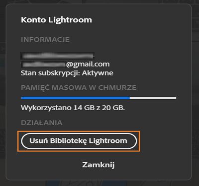 Usuń katalog programu Lightroom