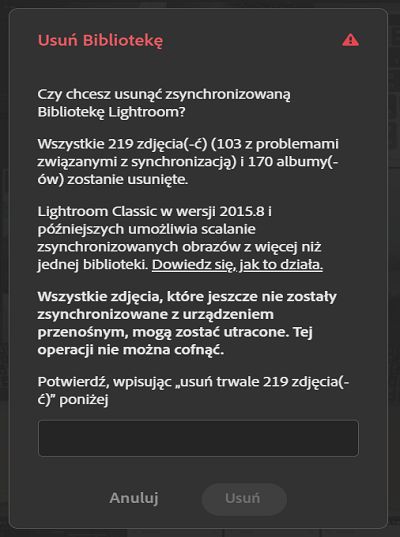 Usuń katalog programu Lightroom