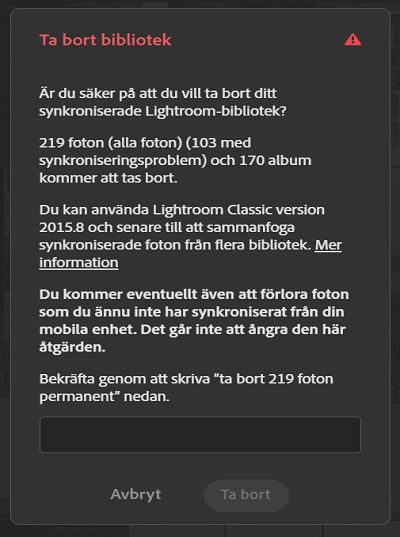 Ta bort Lightroom-katalog