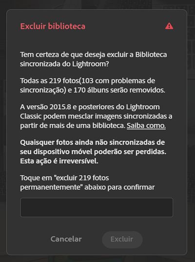 Excluir catálogo do Lightroom