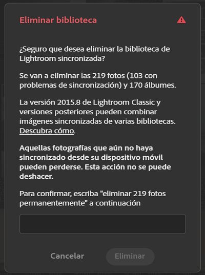 Eliminar catálogo de Lightroom