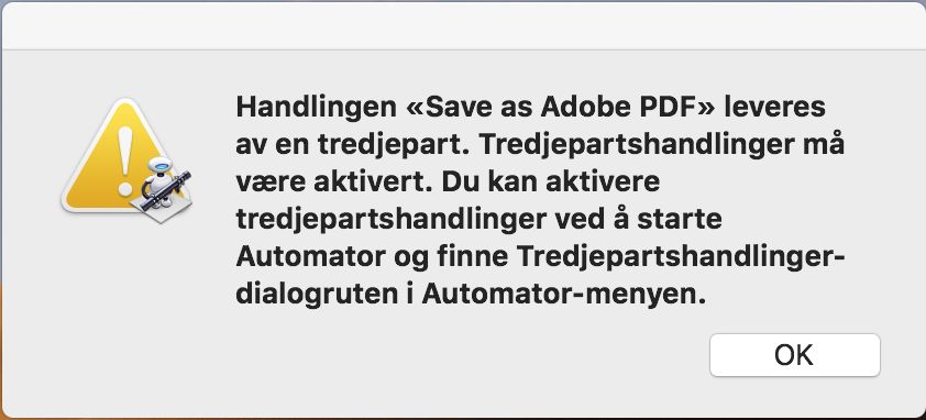 Feil ved utskrift av et Word-dokument til Adobe-PDF