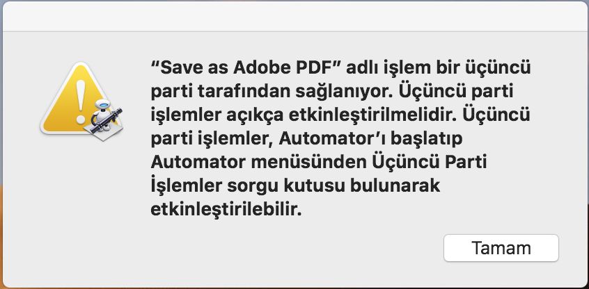 Adobe PDF'ye bir kelime belgesi yazdırırken hata oluştu