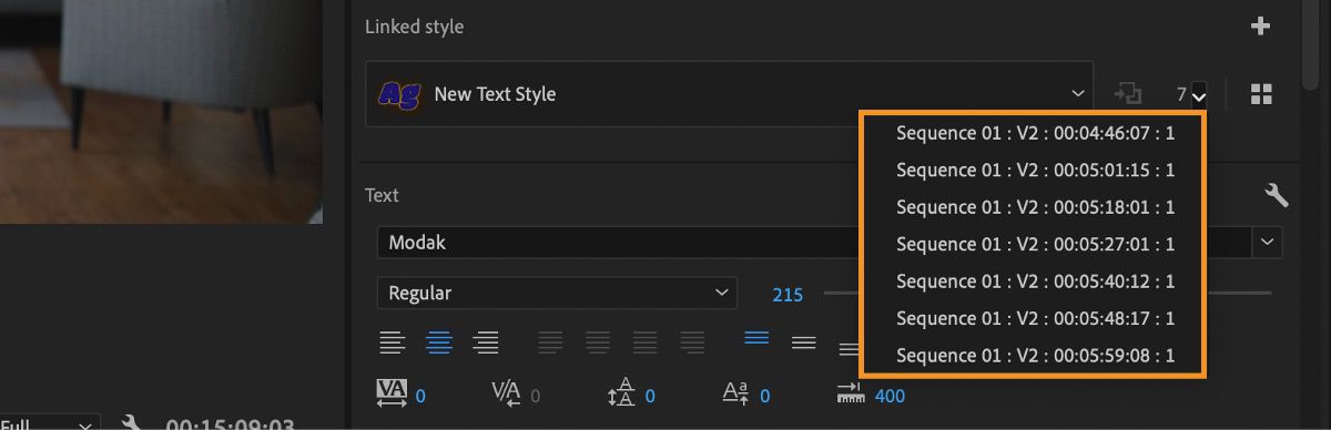 UI shows the indicator with placement sequence of the different text styles.