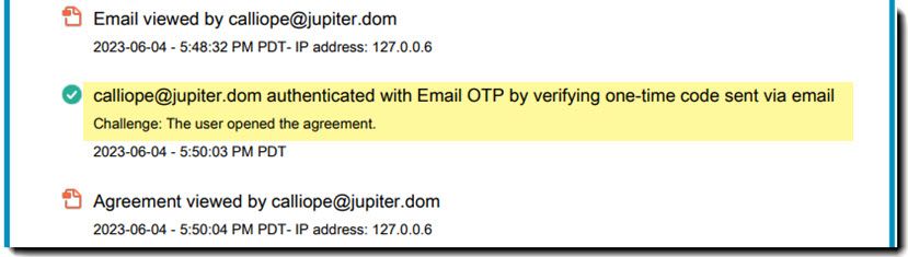 Gennemført OTPvEm-authentication i revisionsrapporten