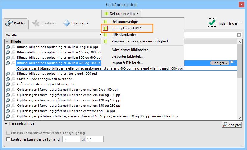 Skift bibliotek fra rullelisten Biblioteker