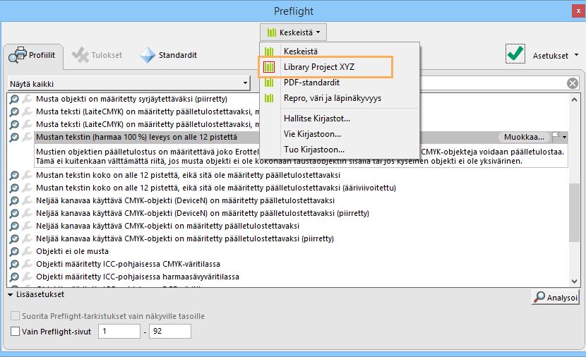 Kirjaston vaihtaminen kirjastojen avattavassa luettelossa