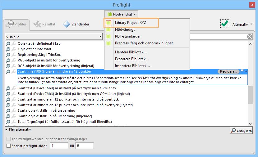 Växla bibliotek med hjälp av bibliotekslistrutan
