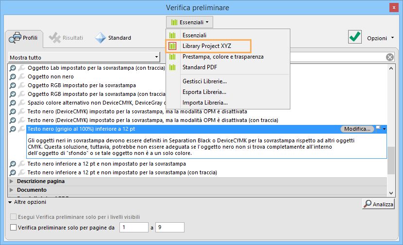 Cambiare libreria dall'elenco a comparsa delle librerie