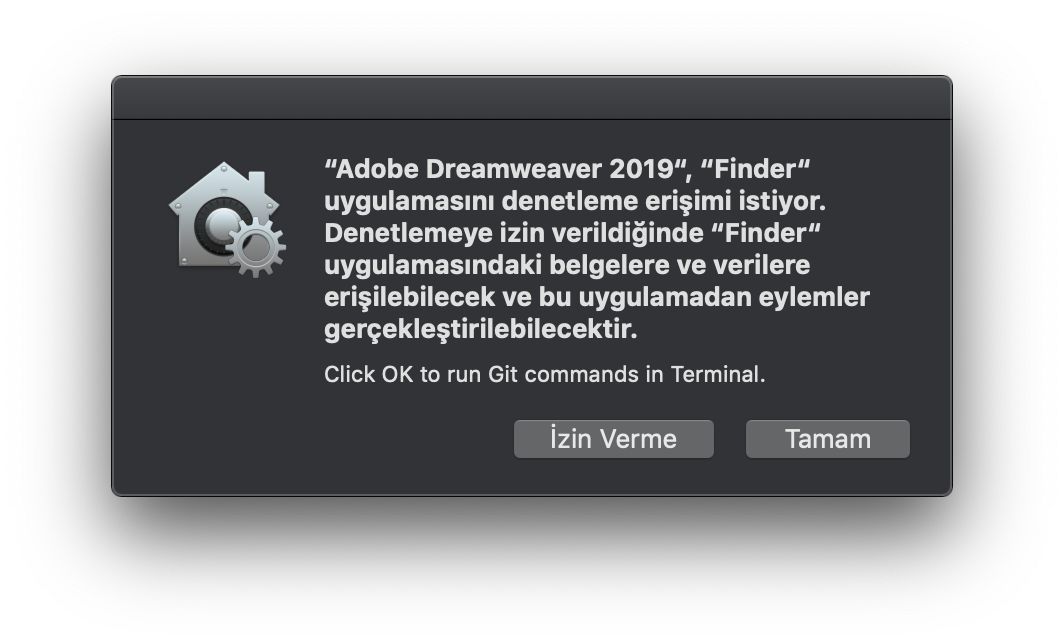 Finder için erişim denetimi iletişim kutusu