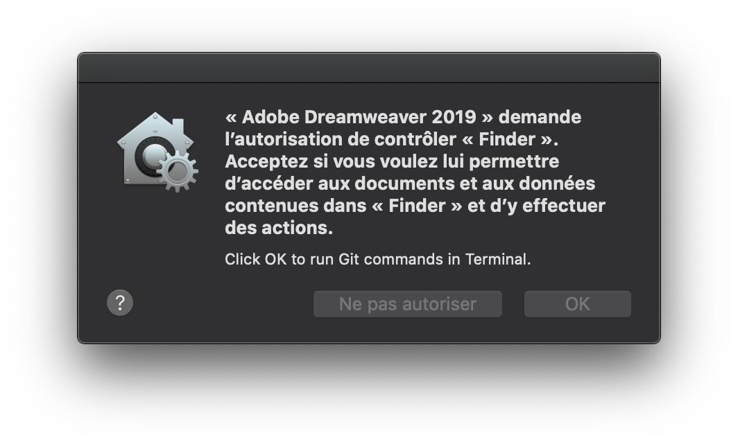 Boîte de dialogue Contrôle d’accès pour Finder