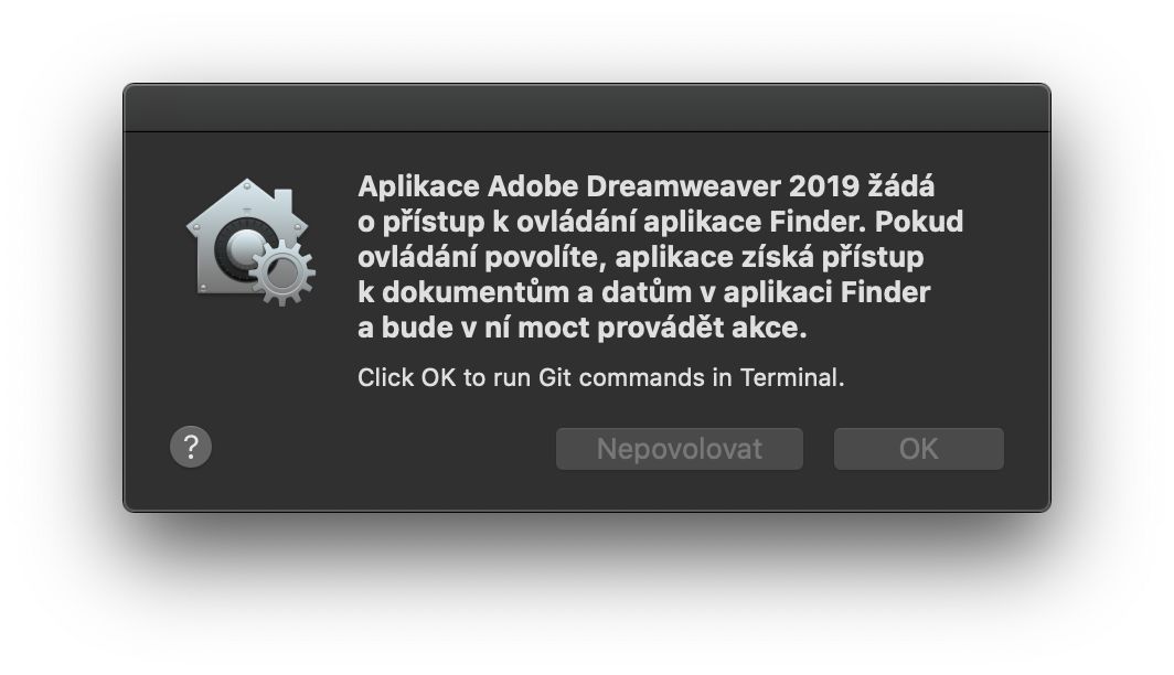 Dialogové okno řízení přístupu pro aplikaci Finder