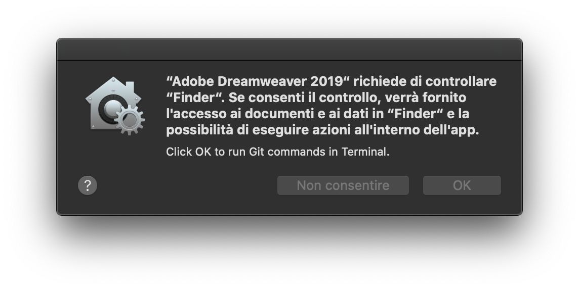 Finestra di controllo degli accessi per Finder