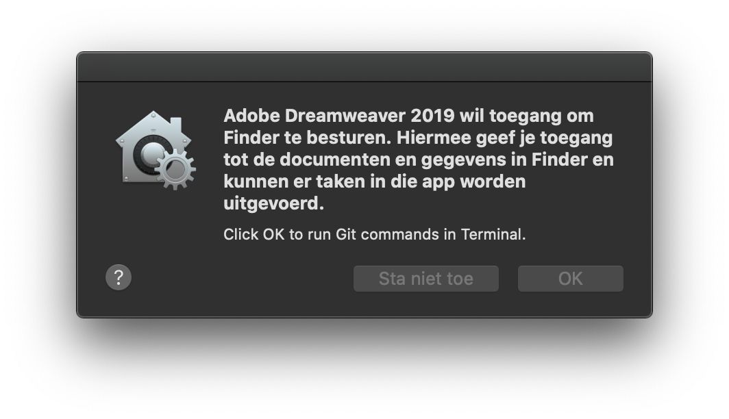 Toegangscontroledialoogvenster voor Finder