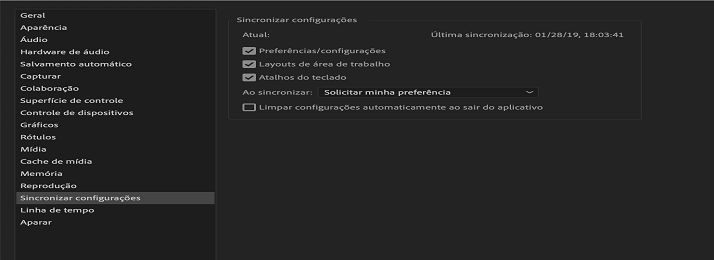 Definição das preferências de sincronização