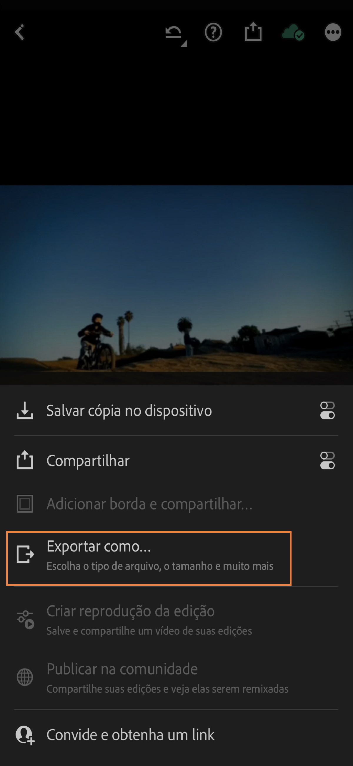 Exportar tela no Lightroom para iOS