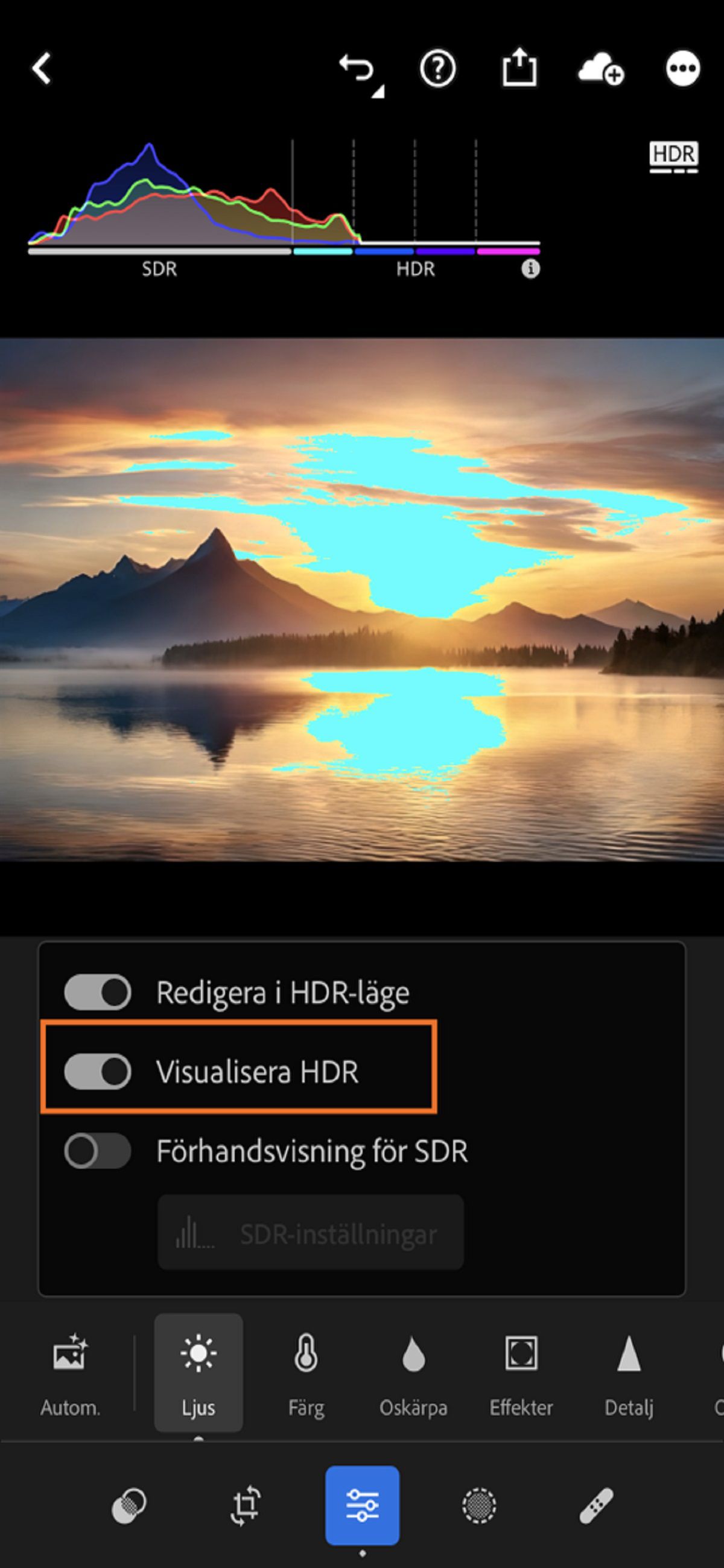 Aktivera/avaktivera Visualisera HDR