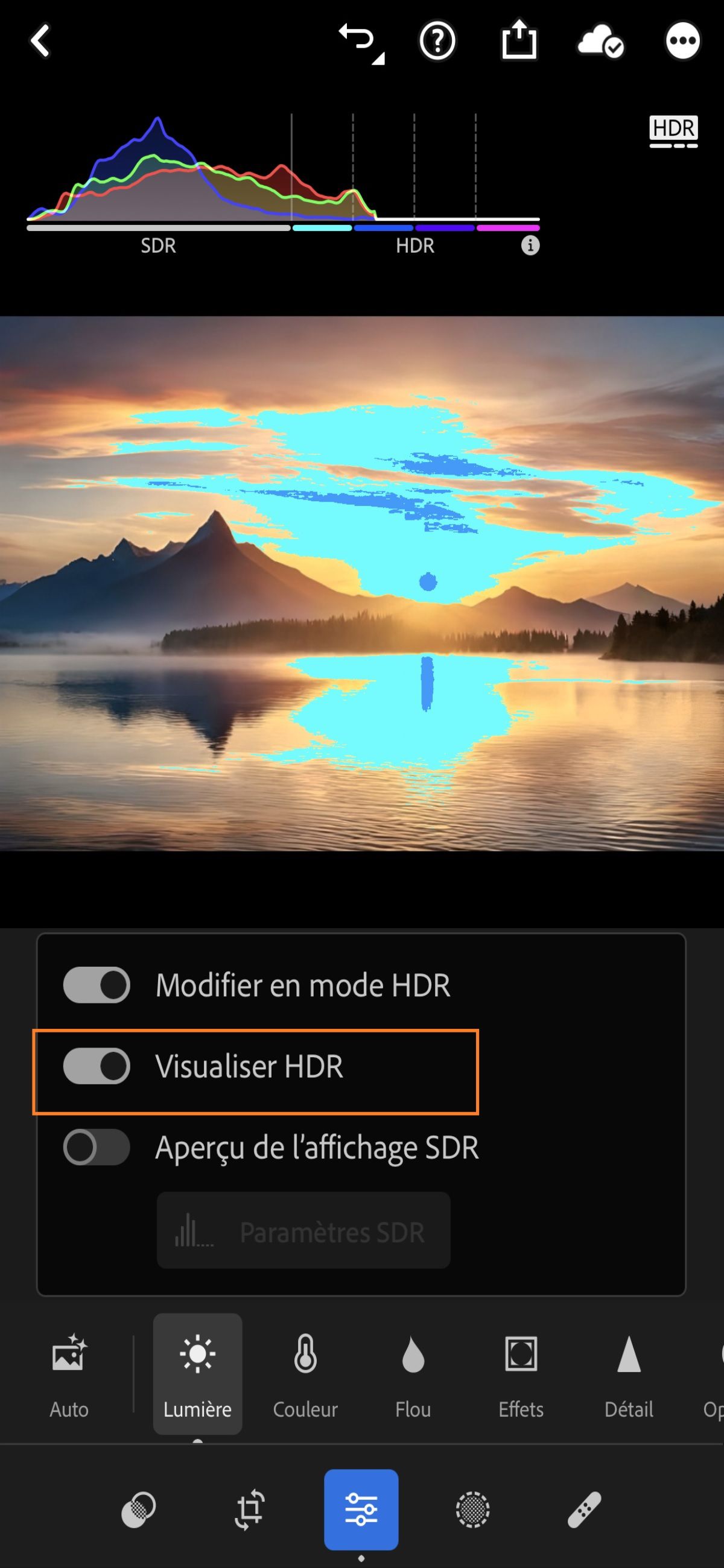 Bouton bascule Visualiser HDR
