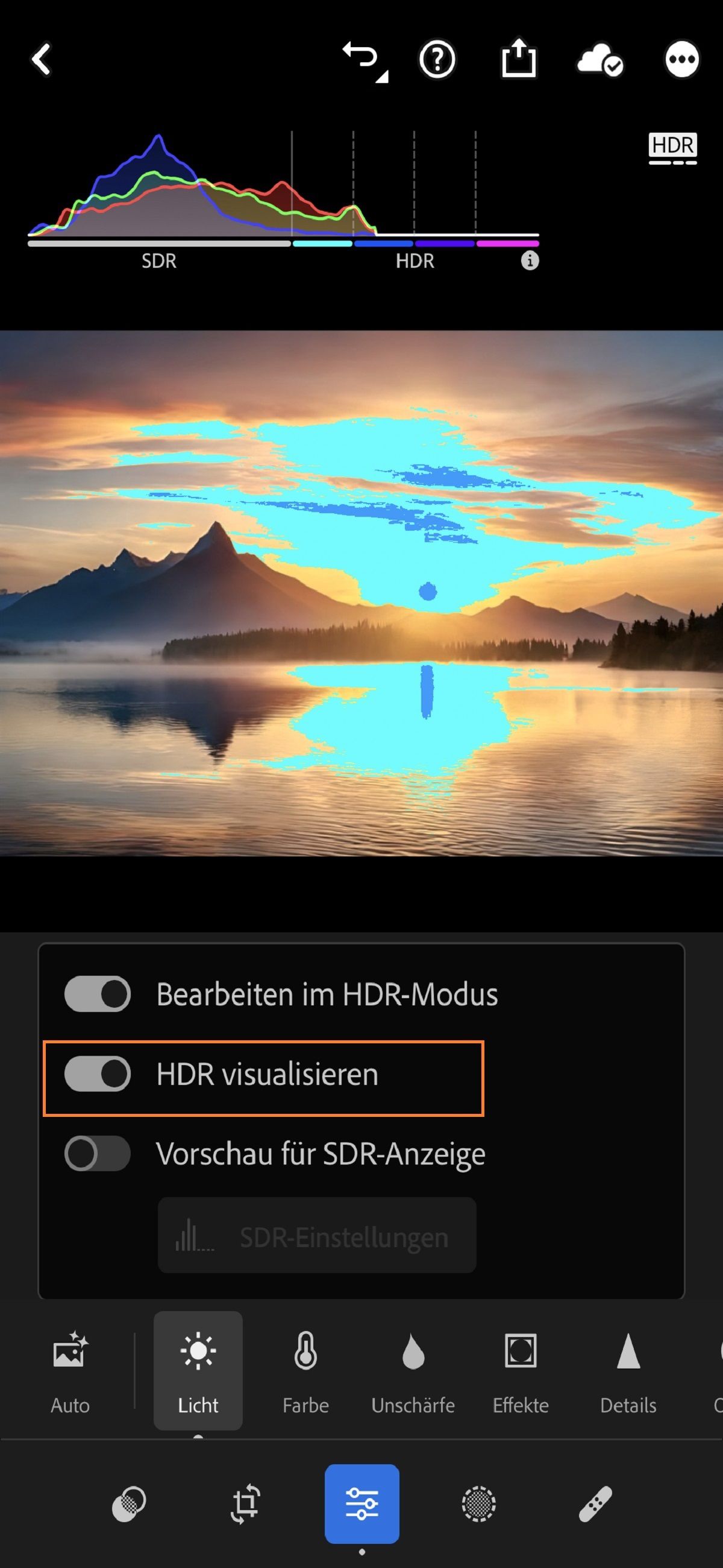 Umschalter „HDR visualisieren“