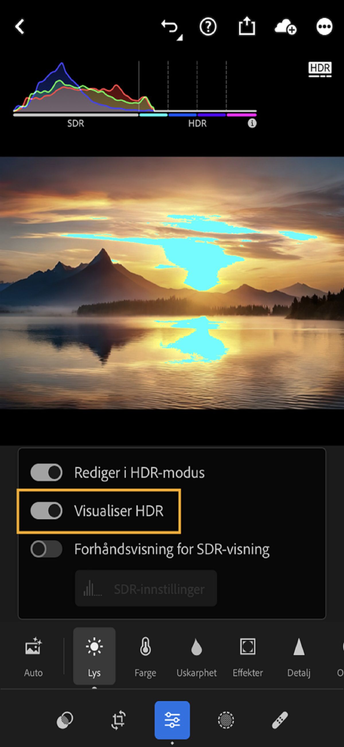 Veksleknapp for Visualiser HDR